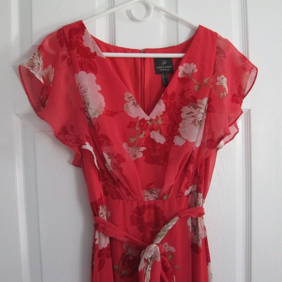 Adrianna Papell Maxi Floral Chiffon Dress in Soft Red and Pink Size 6 - Picture 5 of 10